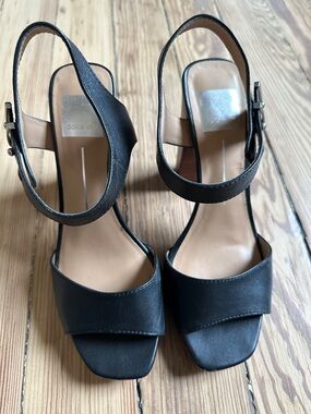 Dolce Vita Black Leather Square-Toe Slingback Heels